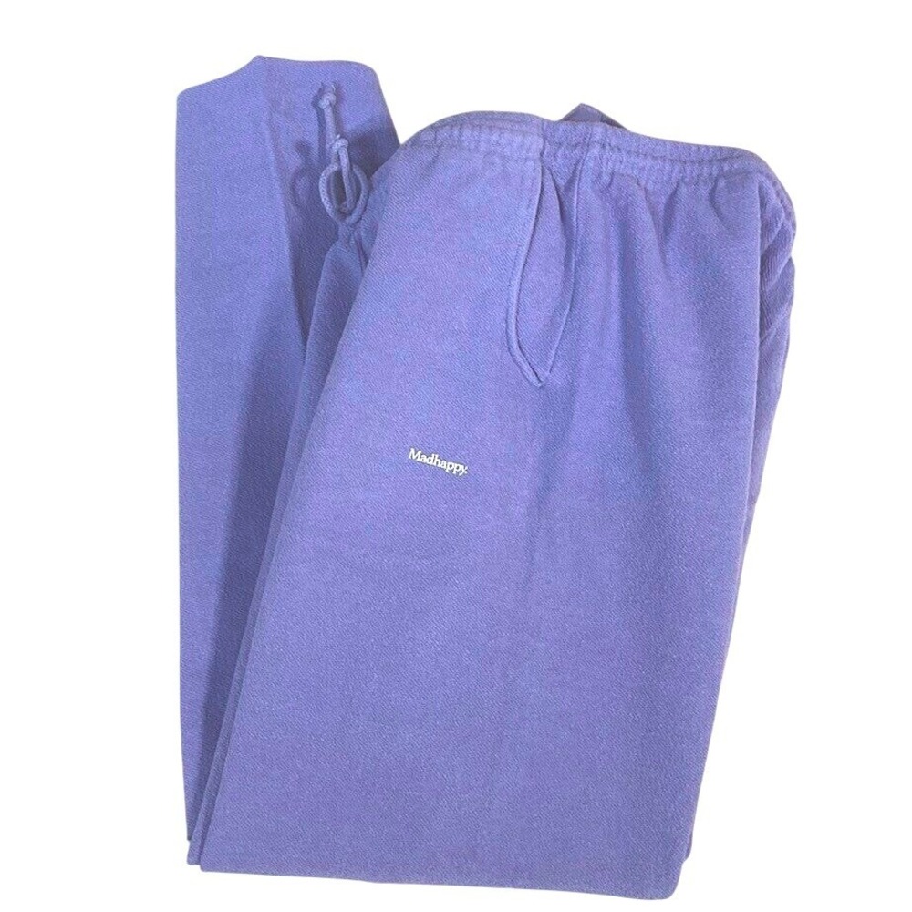 Madhappy Womens French Terry Sweatpants‎ Drawstring Raw Hem Lilac Pastel XL